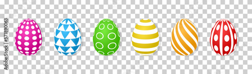 Realistic Easter egg in different color. Set of different 3D egg. Easter eggs isolated on white background. Vector illustration