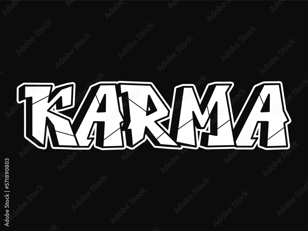 Karma word trippy psychedelic graffiti style letters.Vector hand drawn doodle cartoon logo karma illustration. Funny cool trippy letters, fashion, graffiti style print for t-shirt, poster concept