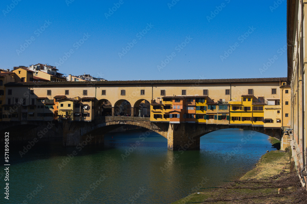Ponte Vecchio, the famous medieval bridge over the Arno River, in Florence, Italy