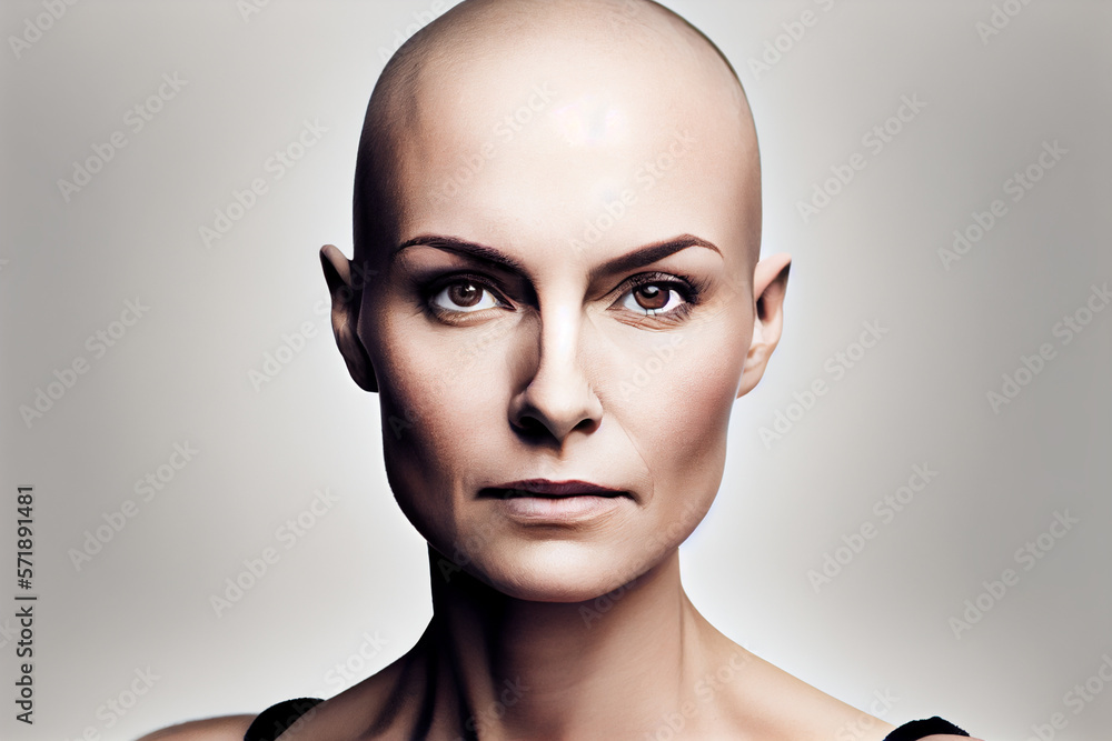 studio portrait of a young beautiful bald-headed woman studio portrait of a young beautiful bald-headed woman