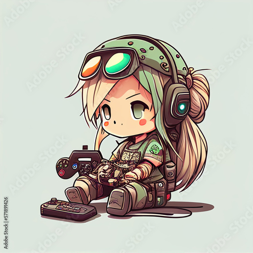 Chibi gamer girl cute kawaii gamer girl illustration  icon graphic © Jacek