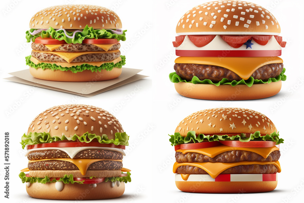 Fast Food Pork Hamburger With Vegetables 3D Illustration Fast Food Pork Hamburger With Vegetables 3D Illustration
