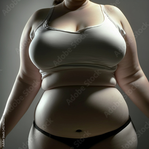 Feminine Torso With Visible Belly Fat in Bikini and Bra. AI photo