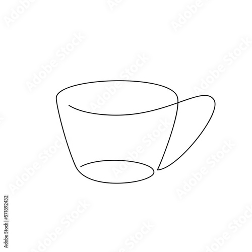 Minimal tea coffee cup one line continuous drawing. Vector illustration. Hand drawn linear silhouette icon. Abstract outline design element for print, banner, card, brochure, product logo, menu.