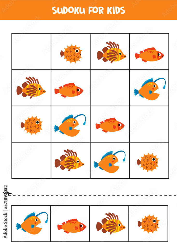 Educational sudoku game with cute sea fish.