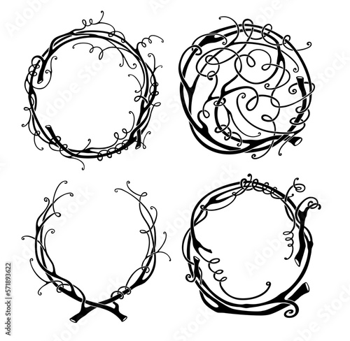Set of circular floral ornaments wreath nest