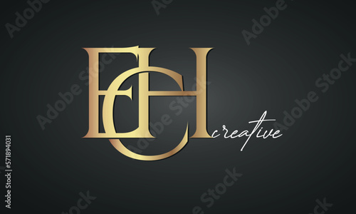 luxury letters ECH golden logo icon  premium monogram, creative royal logo design photo