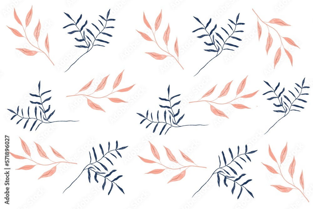Hand drawn seamless pattern with blue and red leaves and branches for wedding stationary, greetings, wallpapers, fashion, backgrounds, textures, DIY, wrappers, cards. Hand drawn seamless pattern with blue and red leaves and branches for wedding stationary, greetings, wallpapers, fashion, backgrounds, textures, DIY, wrappers, cards.
