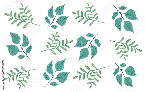 Hand drawn seamless pattern with green leaves for wedding stationary, greetings, wallpapers, fashion, backgrounds, textures, DIY, wrappers, cards.