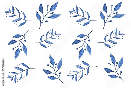 Hand drawn seamless pattern with blue leaves for wedding stationary, greetings, wallpapers, fashion, backgrounds, textures, DIY, wrappers, cards.