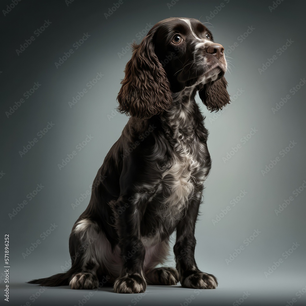 English Cocker Spaniel sitting on a light background, isolate. Generative AI English Cocker Spaniel sitting on a light background, isolate. Generative AI