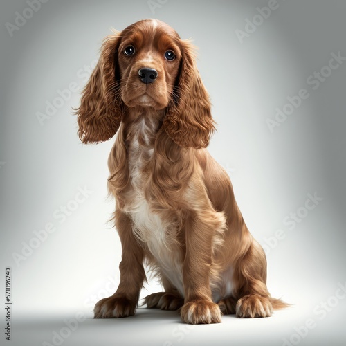 English Cocker Spaniel sitting on a light background, isolate. Generative AI