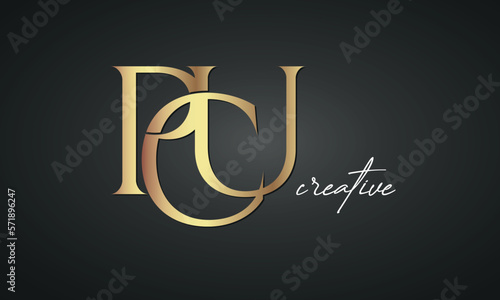 luxury letters PCU golden logo icon  premium monogram, creative royal logo design photo