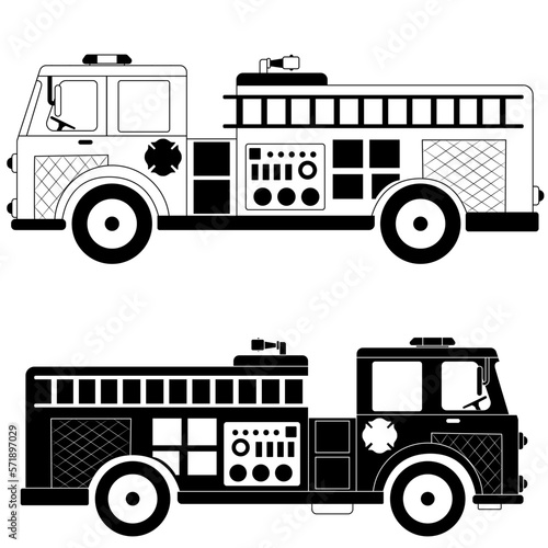 Fire engine icon vector. Fire truck illustration sign collection. Fire Department symbol or logo.