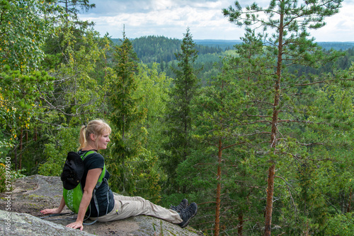 Woman hiking in Lapland Finland