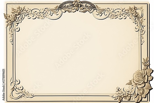 Blank vintage photo frame with floral patterns around the edges. Generative AI