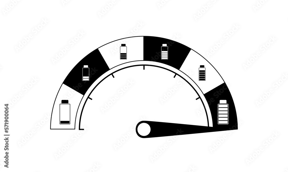 Electric car dashboard meters, battery level indicator. Black