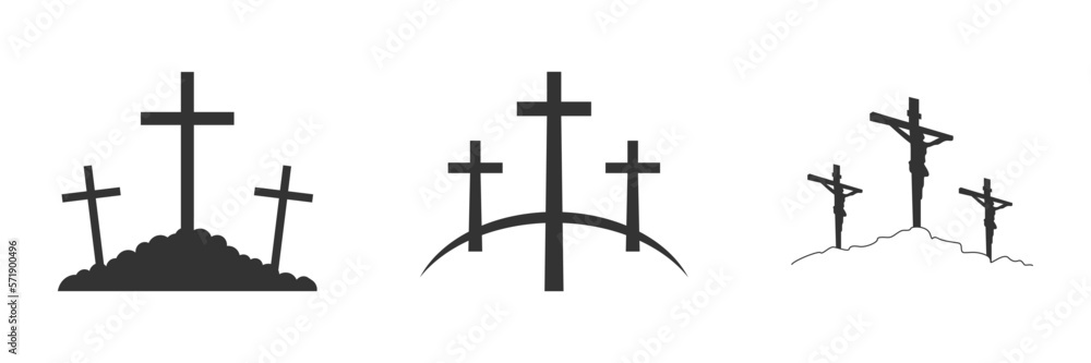 Cross symbol. Three crosses. Calvary. Vector.