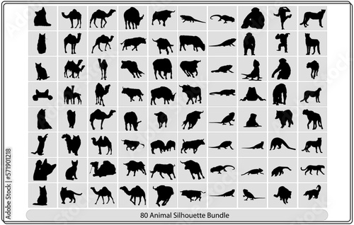 Collection of animal silhouettes on a white background 