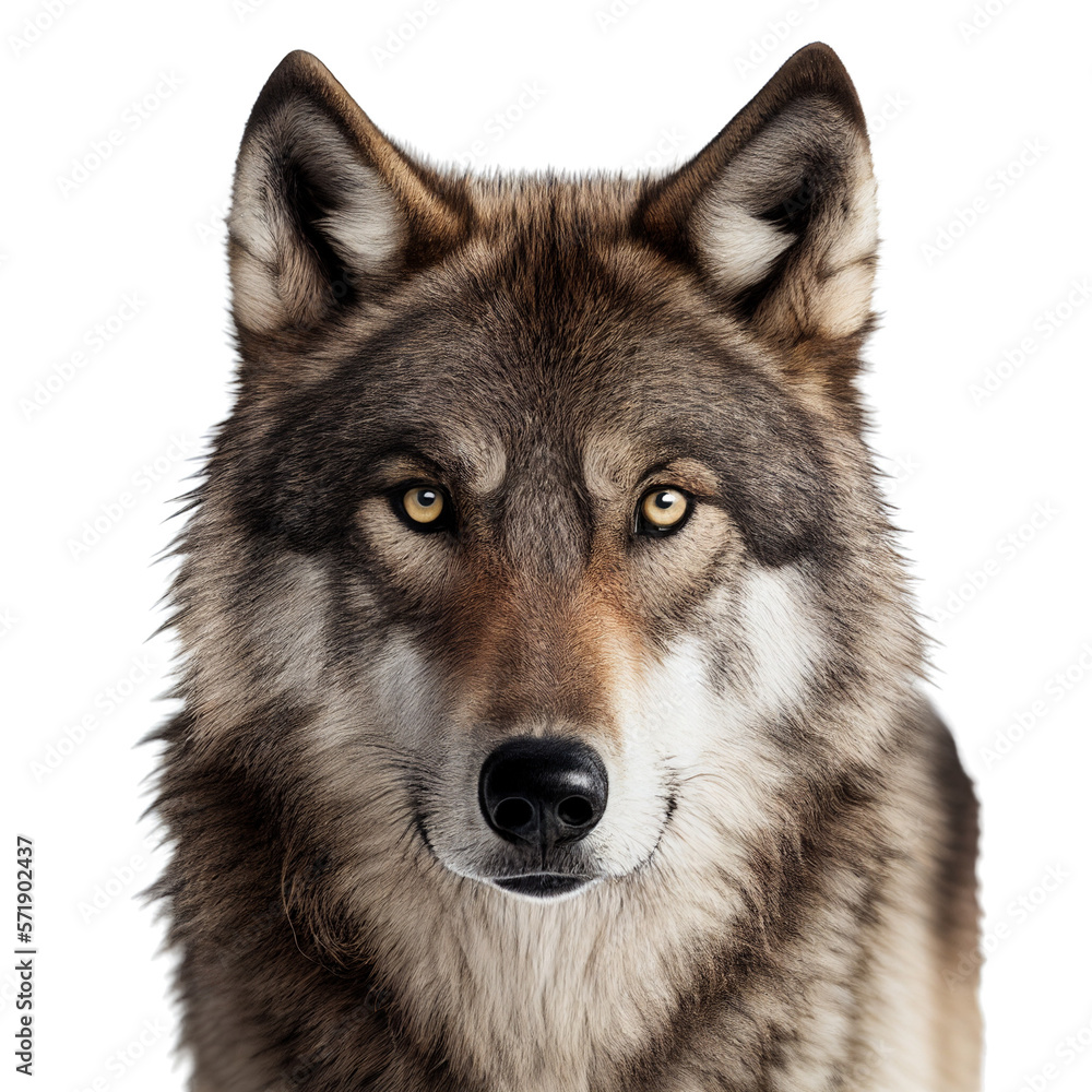 wolf, face shot isolated on transparent background cutout