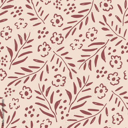 Wallpaper Mural Simple vector floral seamless pattern. Small flowers, twigs, leaves. For printing on textiles, wrapping paper, clothing, stationery. Torontodigital.ca