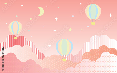 ゆめかわな気球と星と雲の背景