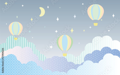 ゆめかわな気球と星と雲の背景