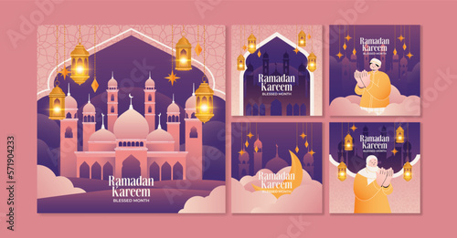 Ramadan kareem social media post design set. Template for advertising on social media.