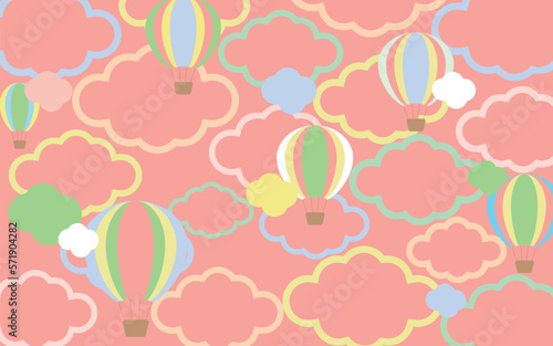 ゆめかわな気球と雲の背景