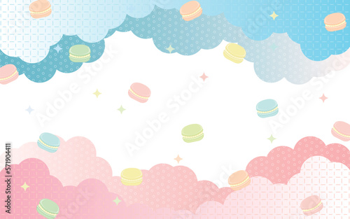雲と散りばめられたマカロンの背景