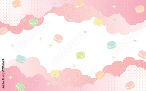 雲と散りばめられたマカロンの背景