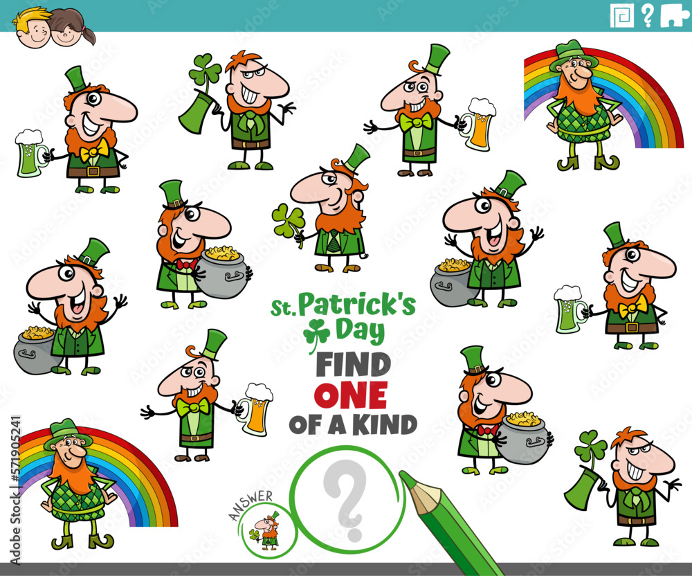 one of a kind game with funny cartoon Leprechauns