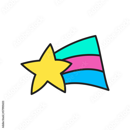 Hand drawn doodle element in 90s 2000s trendy style. Star with rainbow isolated on white background.