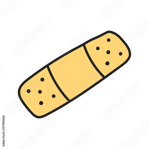 Hand drawn doodle element in 90s 2000s Y2K trendy style. Cute patch bandage isolated on white background.