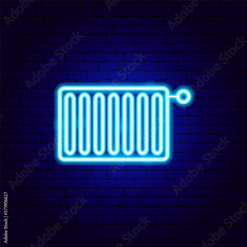 Heat Radiator Neon Sign. Vector Illustration of Household Appliances Promotion.