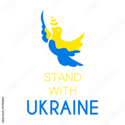 Stand with Ukraine. Dove symbol of peace. Vector illustration isolated on white background.