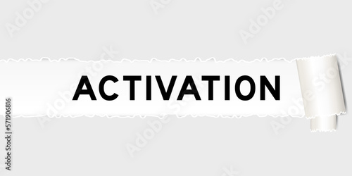 Ripped gray paper background that have word activation under torn part