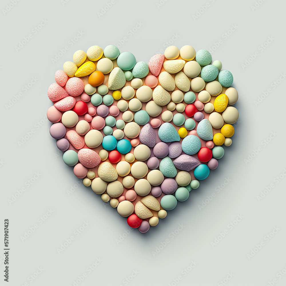 Heart made of candy on white background. Valentines Day, love concept Heart made of candy on white background. Valentines Day, love concept