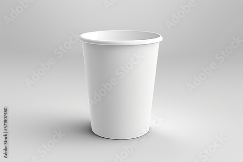 Empty white mockup cup in the middle on white background. Generative AI.