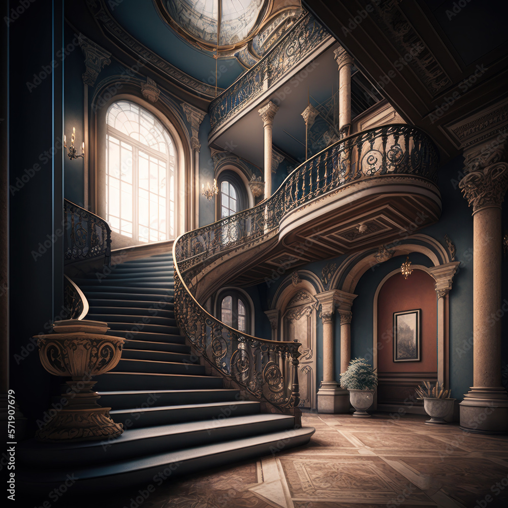 Obraz premium luxury palace indoor hall with staircase. elegance concept. generative ai