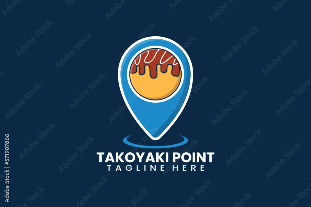 Fototapeta premium Flat modern takoyaki pin point logo template vector illustration