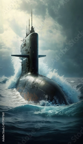 Foto USA nuclear submarine surfacing in the sea. generative ai