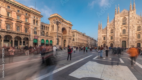 Panorama showing Vittorio Emanuele gallery and Milan Cathedral timelapse. photo