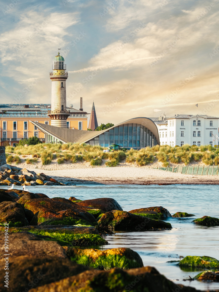 Rostock, Germany - August 4, 2020: lighthouse in Warnemuende Rostock.