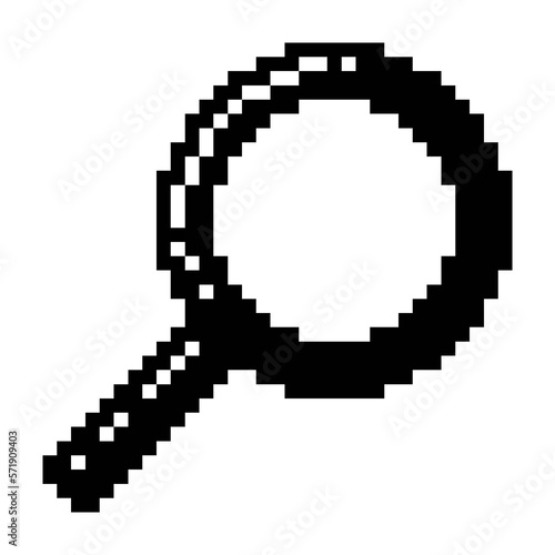 Search Icon, magnifier glass icon black-white vector pixel art icon © Daniel