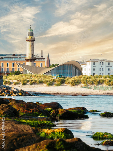 Obraz na płótnie Rostock, Germany - August 4, 2020: lighthouse in Warnemuende Rostock. w salonie