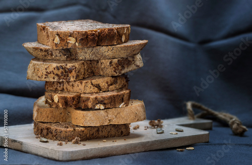 A stack of various slices of bread photo