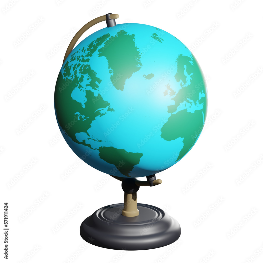 3D rendering of school globe on wooden stand. Studying geography of countries and continents at school and institution. Realistic PNG illustration isolated on transparent background 3D rendering of school globe on wooden stand. Studying geography of countries and continents at school and institution. Realistic PNG illustration isolated on transparent background
