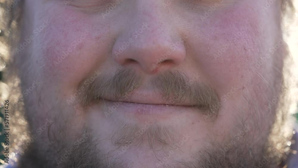 One happy chubby man close up lips and mouth smiling One happy chubby man close up lips and mouth smiling