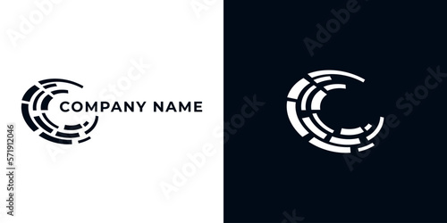 Letter C tech logo template with circuit board lines style